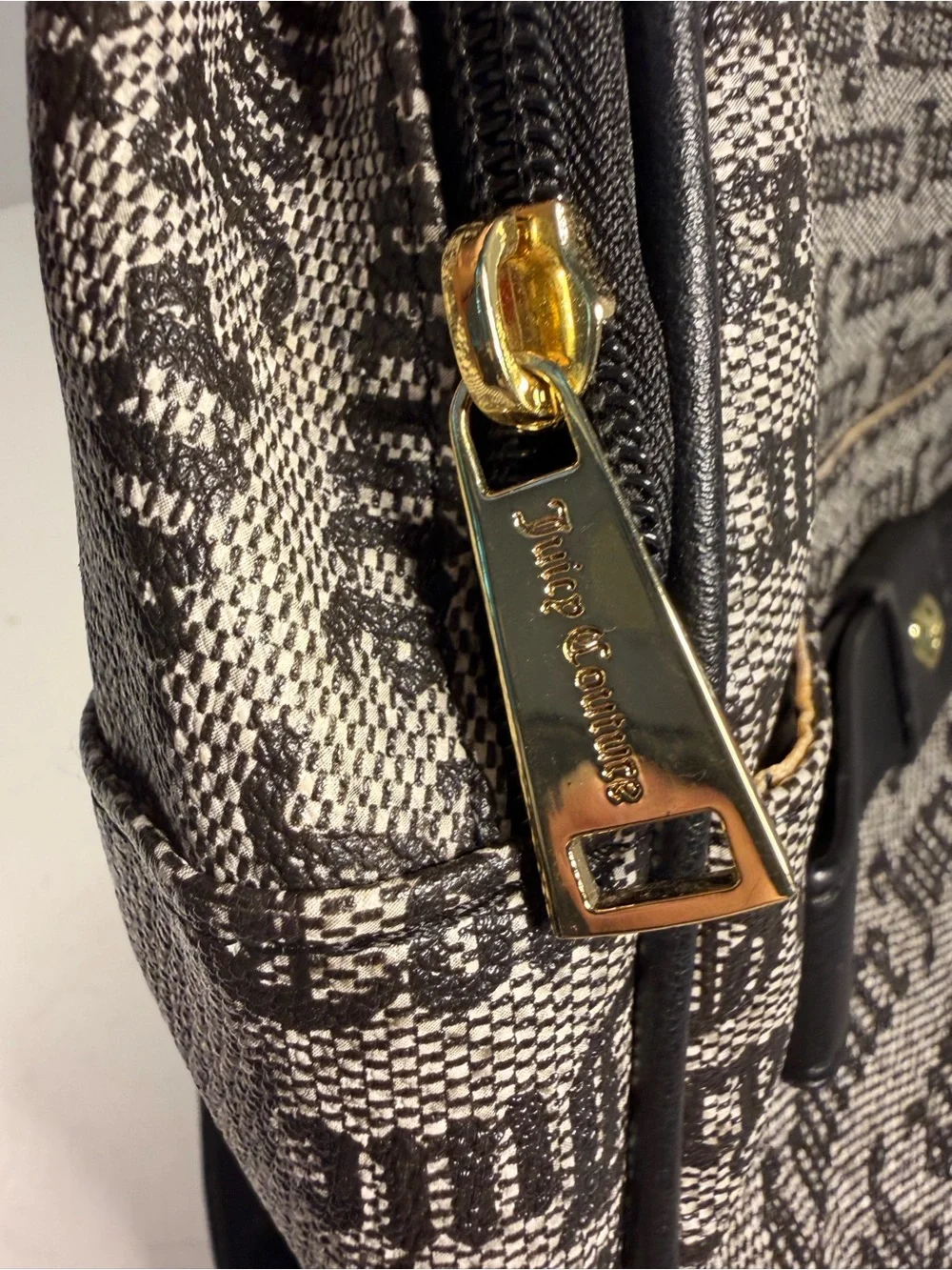 Juicy Couture Gothic Status Black and White Monogram Logo Mini Backpack